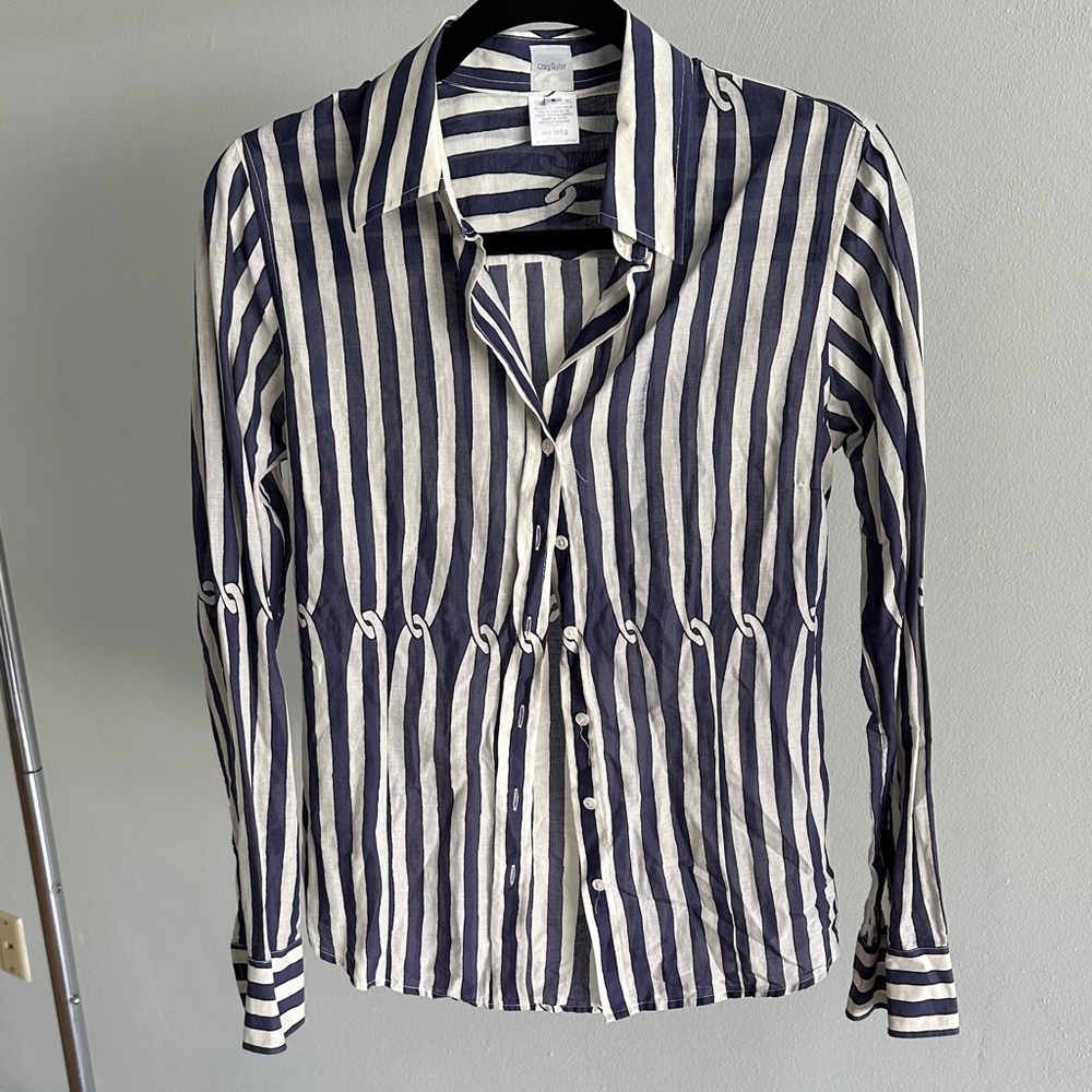 Striped Button-Down Shirt in Navy and White